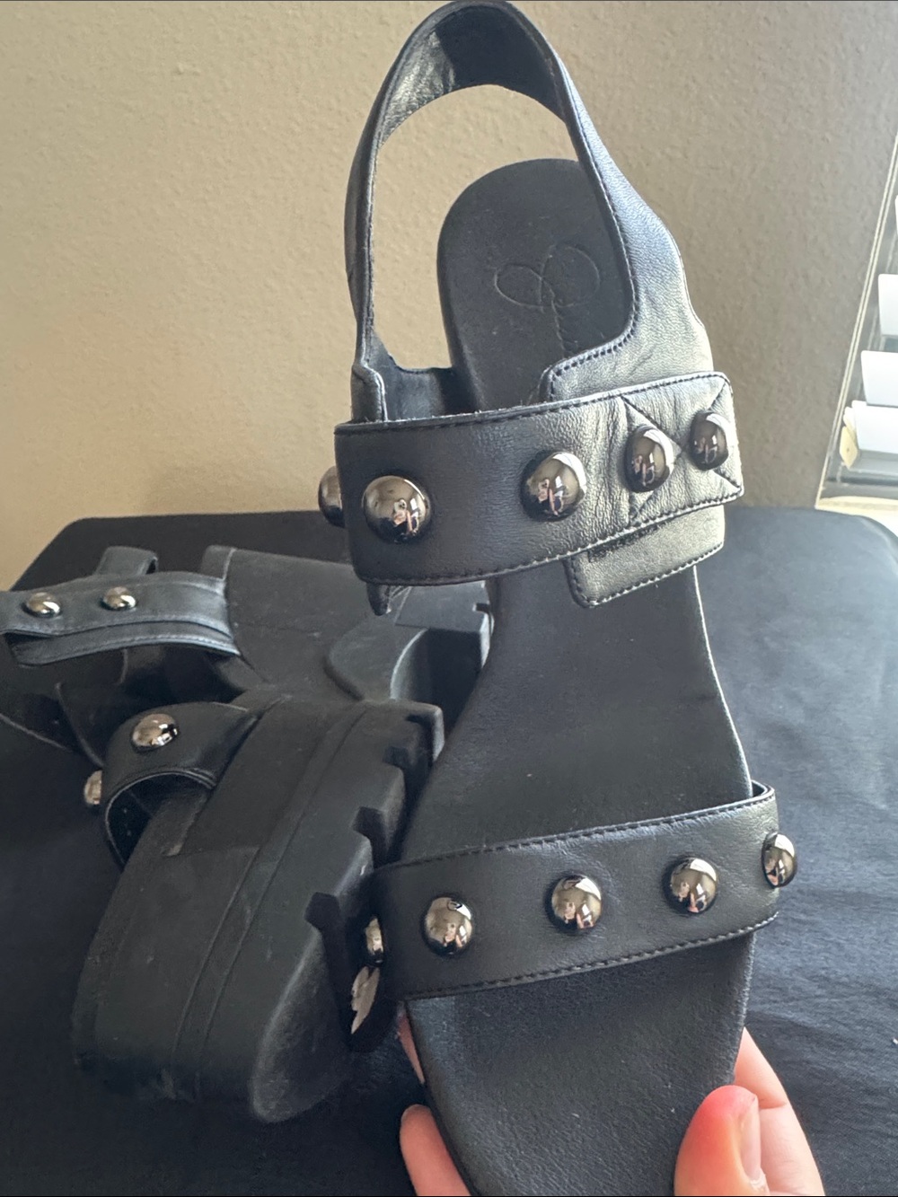 Black Studded Platform Sandals - Women - Picture 5 of 5